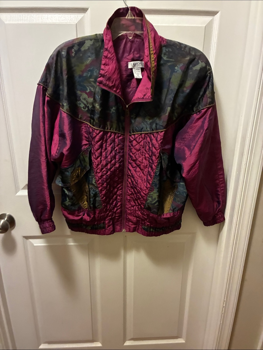 Vintage LAvon Burgundy and Olive Camo Quilted Bomber-windbreaker style Jacket